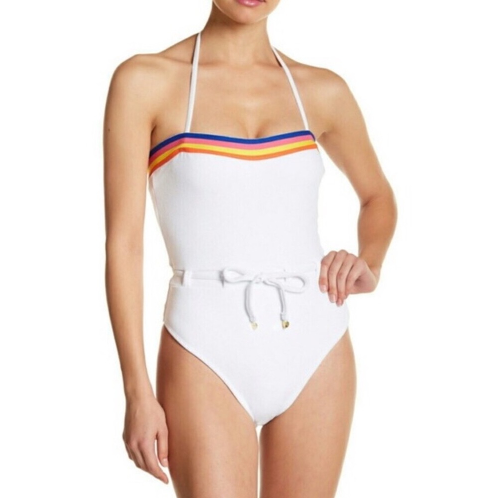 Juicy Couture White One-Piece Swimsuit with Rainbow Stripe